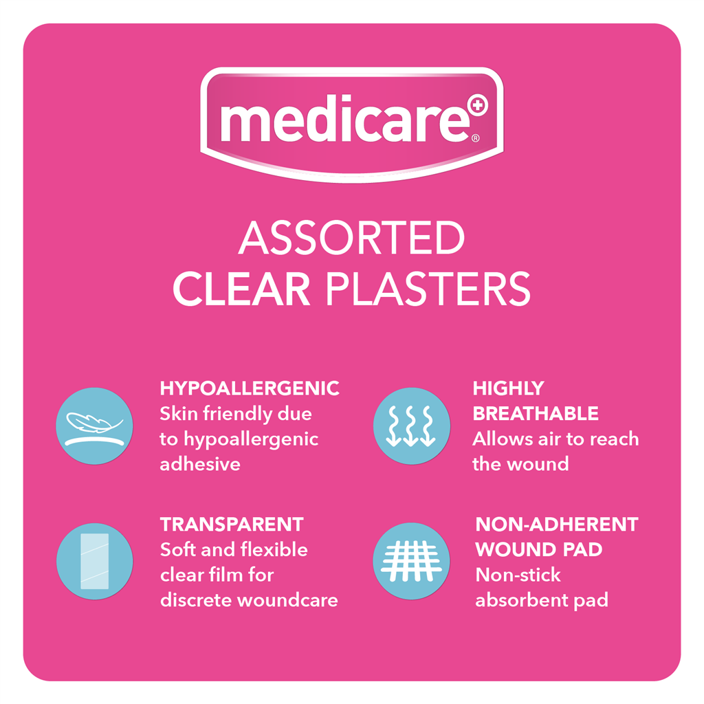 MEDICARE ASSORTED TRANSPARENT PLASTERS 30'S (DISPLAY OF 10)