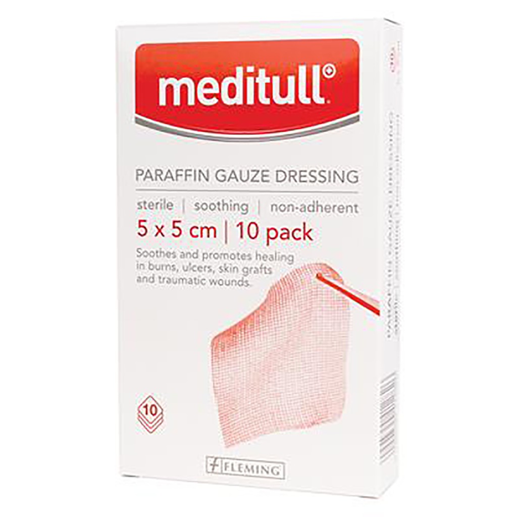 MEDITULL PARAFIN GAUZE DRESSING 5*5CM (BOX OF 10)