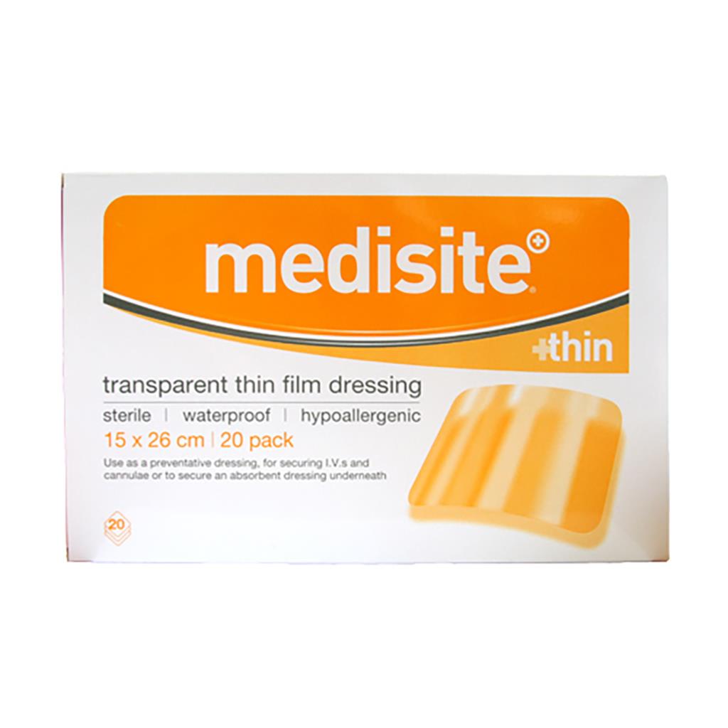 MEDISITE TRANSPARENT THIN FILM DRESSING 15X26CM (BOX OF 20)