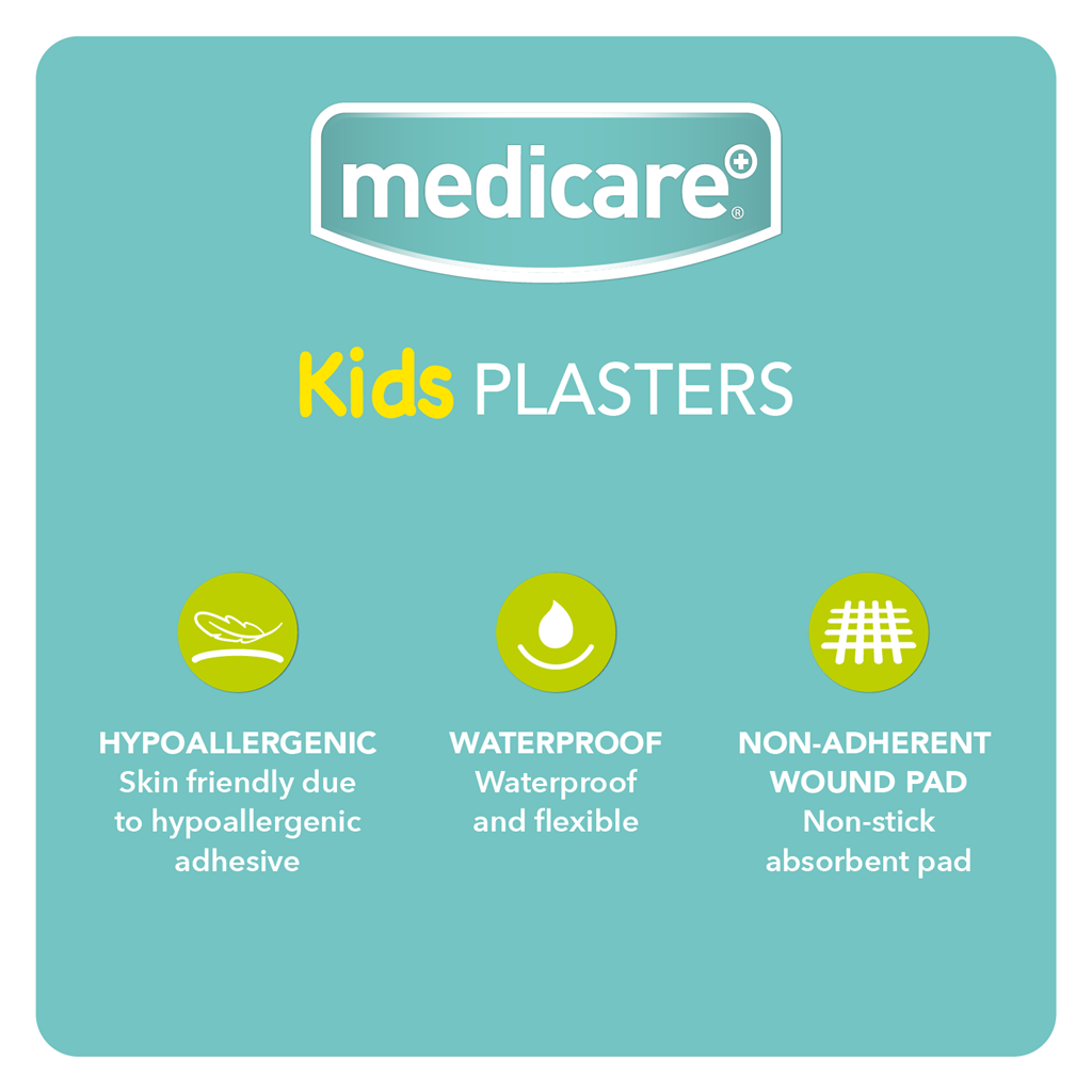 MEDICARE WATERPROOF KIDS PLASTERS 30`S (FUN DINOSAUR ) (DISPLAY OF 10)