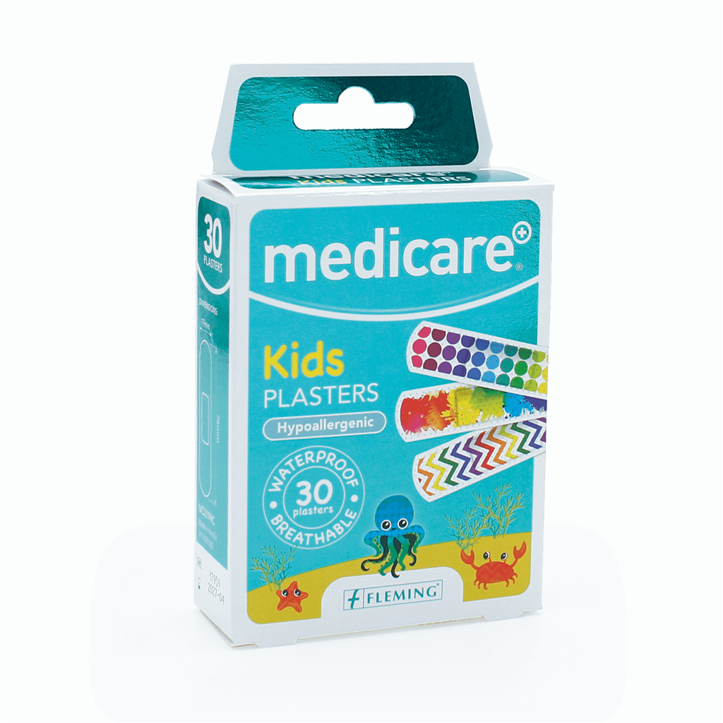 MEDICARE WATERPROOF KIDS PLASTERS 30'S (BRIGHT) (DISPLAY OF 10)