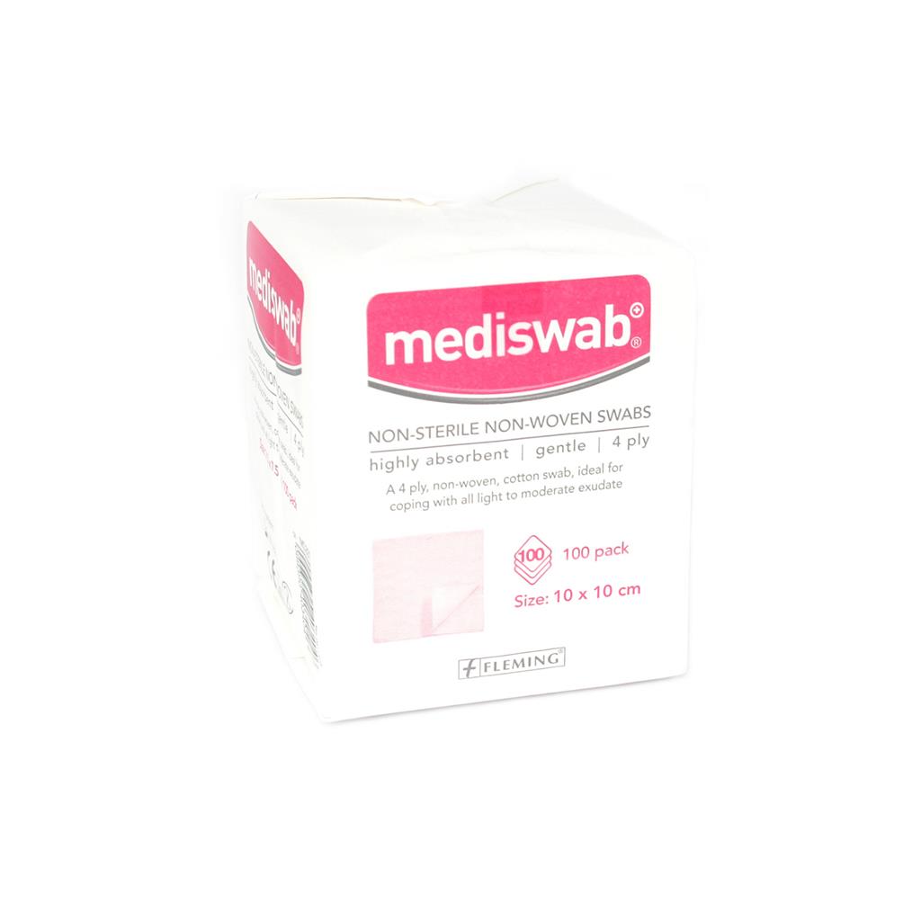 MEDISWAB  NON-STERILE NON-WOVEN SWABS 4PLY 10 X 10CM 100'S