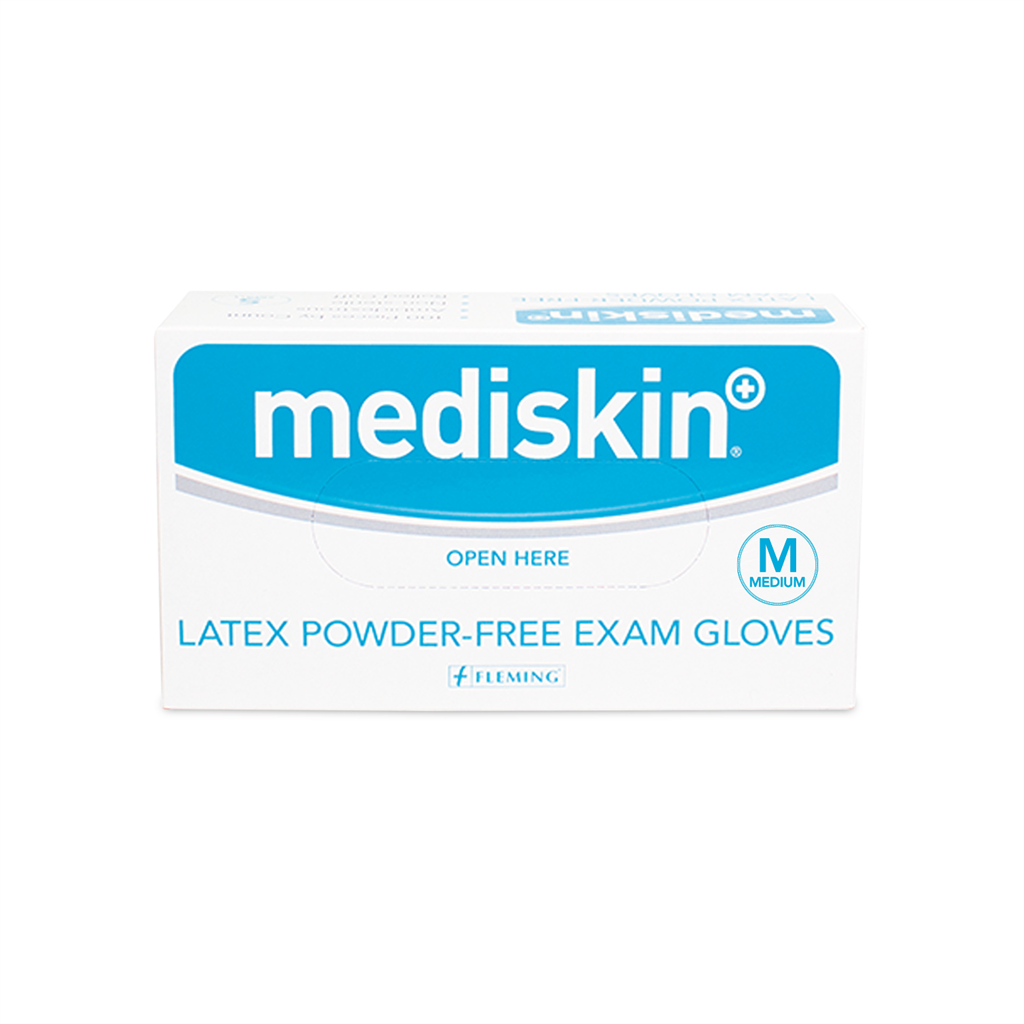 MEDISKIN LATEX GLOVES POWDERFREE MEDIUM (100's)