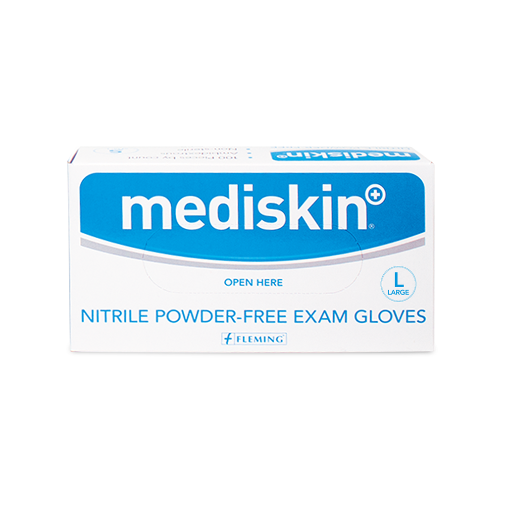 MEDISKIN BLUE POWDERFREE NITRILE GLOVES LARGE (100's)