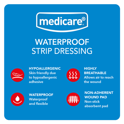 MEDICARE WATERPROOF STRIP 6CM X 1M (DISPLAY OF 10)