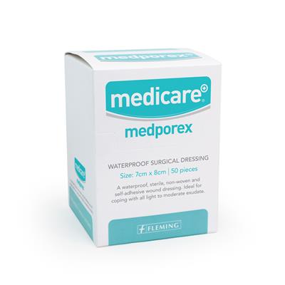MEDPOREX WATERPROOF SURGICAL DRESSING 7X8CM (BOX OF 50)