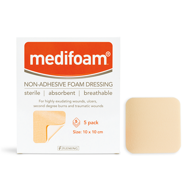 MEDIFOAM NON ADHESIVE FOAM DRESSING 10X10CM (BOX OF 5)