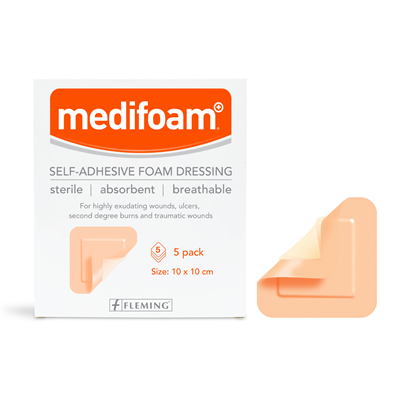 MEDIFOAM ADHESIVE FOAM DRESSING 10X10CM (BOX OF 5)