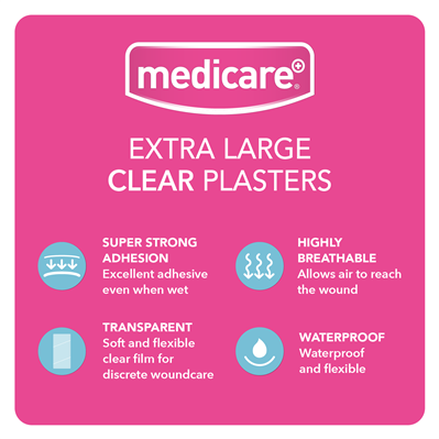 MEDICARE EXTRA LARGE TRANSPARENT PLASTERS 30'S (DISPLAY OF 10)