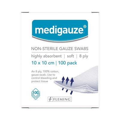 MEDIGAUZE NON-STERILE GAUZE SWABS 10X10CM 8PLY 100'S